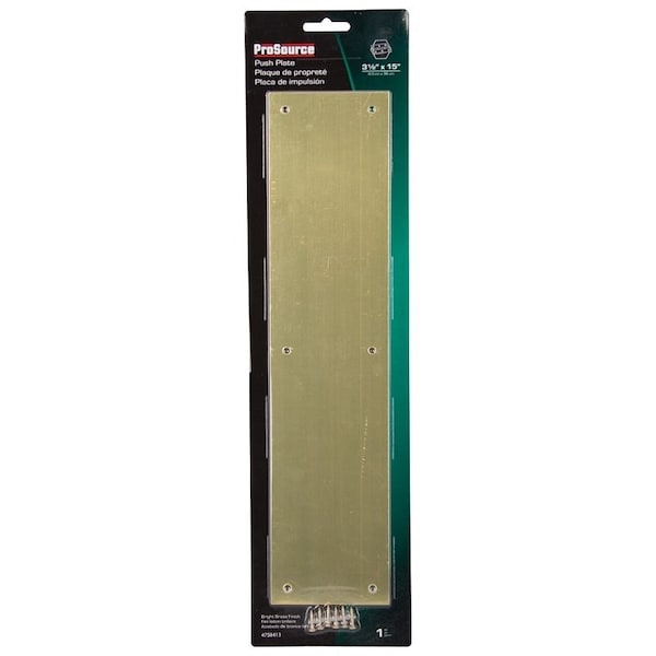 Prosource Push Plate, Aluminum, Brass, 15 in L, 3-1/2 in W, 0.8 mm Thick - 32238BBB-PS