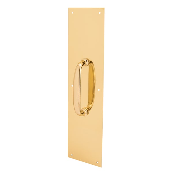 Prime-Line Door Pull Plate with Handle, Polished Brass, 4 in. x 16 in. Single Pack - J 4578
