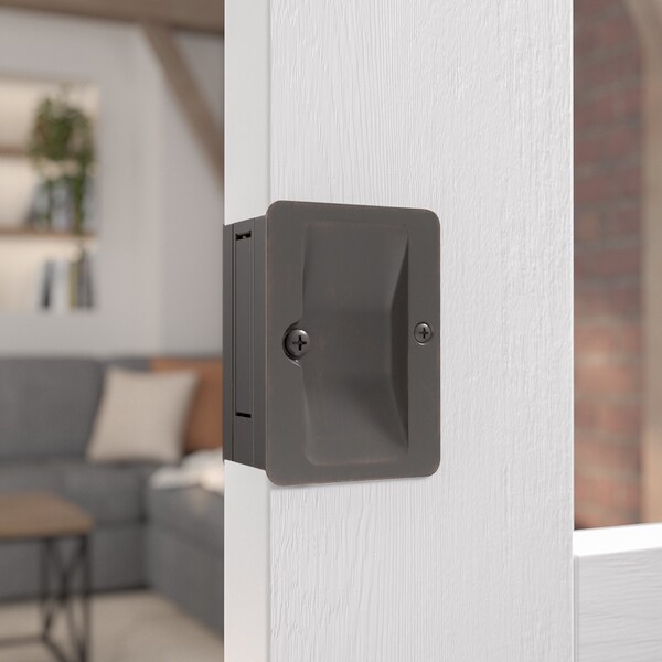 Richelieu 3 14inch 82 mm x 2 14inch 58 mm Rectangular Pocket Door Passage Pull, OilRubbed Bronze - 1700ORBPSBC