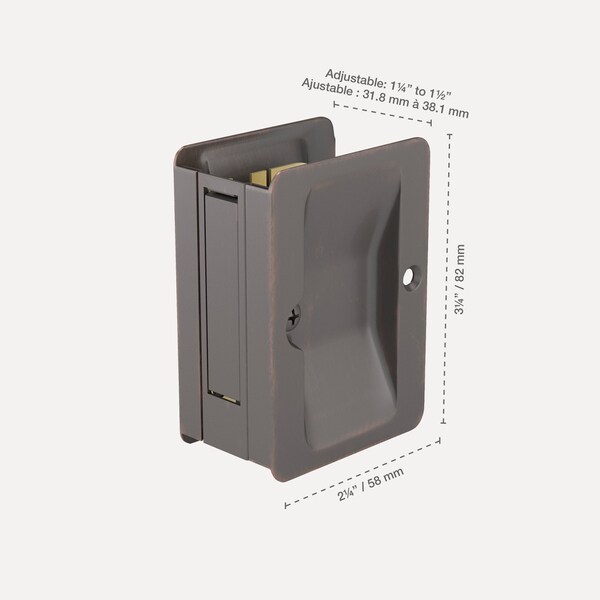 Richelieu 3 14inch 82 mm x 2 14inch 58 mm Rectangular Pocket Door Passage Pull, OilRubbed Bronze - 1700ORBPSBC