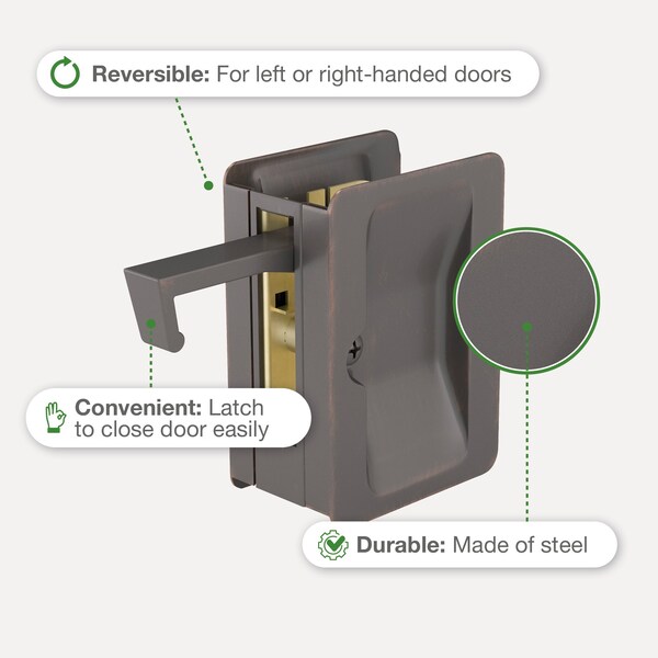 Richelieu 3 14inch 82 mm x 2 14inch 58 mm Rectangular Pocket Door Passage Pull, OilRubbed Bronze - 1700ORBPSBC