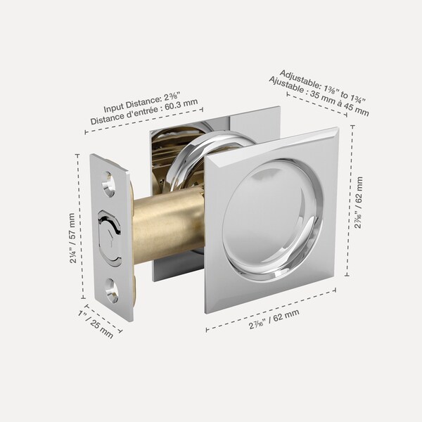 Richelieu 2 716inch 62 mm Square Pocket Door Passage Pull, Chrome - 17SC10