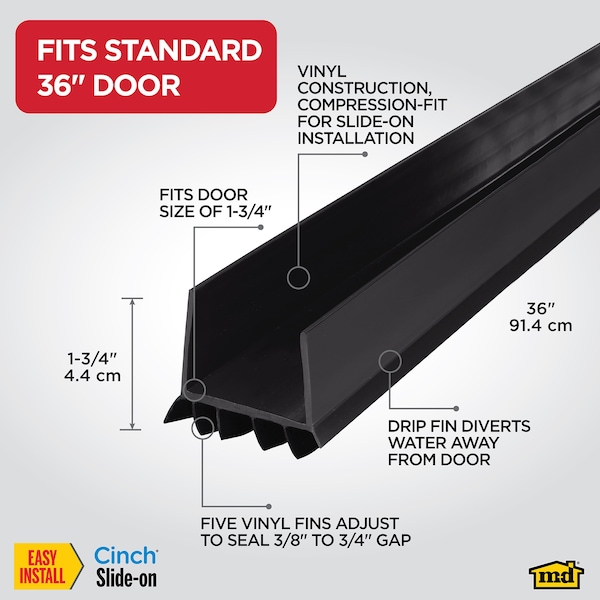 M-D Building Products 36 in. Black Vinyl CINCH U-Shape Slide-On Under Door Seal - 43339