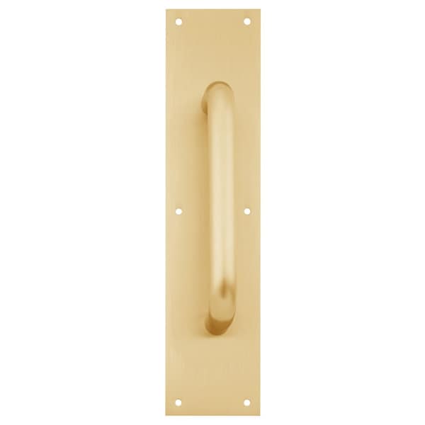Ives Pull Plate, 8-in CTC, 3/4-in Diameter, 1-1/2-in Clearance, 4-in x 16-in, Bright Brass - 8302-8 US3 4X16