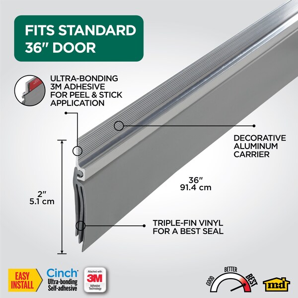 M-D Building Products 36 in. Silver Aluminum and Vinyl CINCH Self-adhesive Door Sweep - 43300