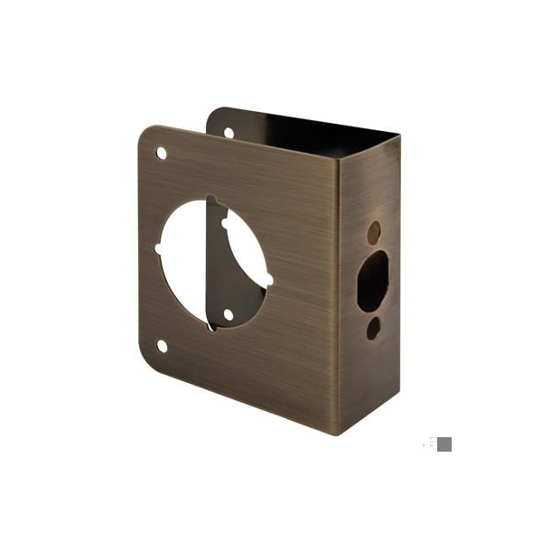 Prime-Line Brass Lock and Door Reinforcement Plate for 1-3/4 In. Thick Doors, Antique Brass Finish - U 9575
