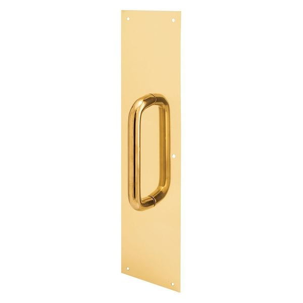 Primeline Tools Pull Plate, 3/4 Round Handle, 3-1/2 in. x 15 in., 605 Polished Brass (Single Pack) - MP4716