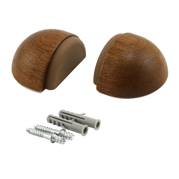 Prime-Line WORKPRO Wooden Adhesive or Screw Mounted Soft Bumper Dome Door Stopper, Sapelly Finish 2 Pack - W133317