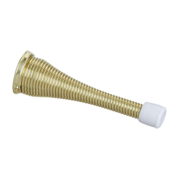 National Mfg Sales 3 in. Steel with Rubber Tip Spring Door Stop, Bright Brass - 5708235