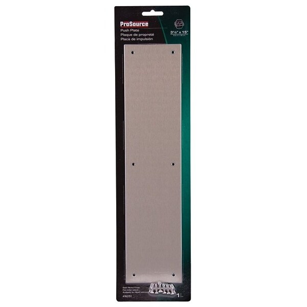 Prosource Push Plate, Aluminum, Satin Nickel, 15 in L, 3-1/2 in W, 0.8 mm Thick - 32238TNB-PS