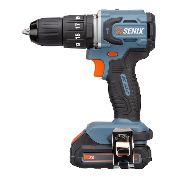 Senix 20 Volt Max Brushless 1/2-in. Hammer Drill Driver, 2 Ah Battery, 2A Charger and Soft Bag Included - PDHX2-M2