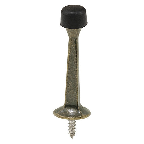 Primeline Tools Rigid Door Stop, 3 in., Diecast, Antique Brass, Rubber Tip, Baseboard Mount (5 Pack) - MP9043