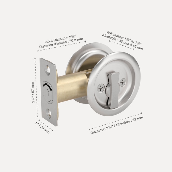Richelieu 2 716inch 62 mm Round Pocket Door Privacy Pull, Brushed Nickel - 17RNB42