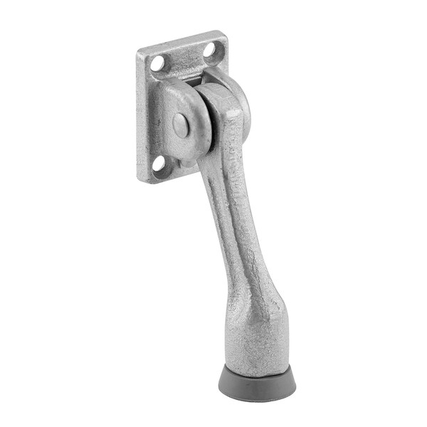Prime-Line Door Holder, 4 in. Drop Down, Cast Iron, Aluminum Painted Color, Gray Rubber Foot (Single Pack) - 658-1013