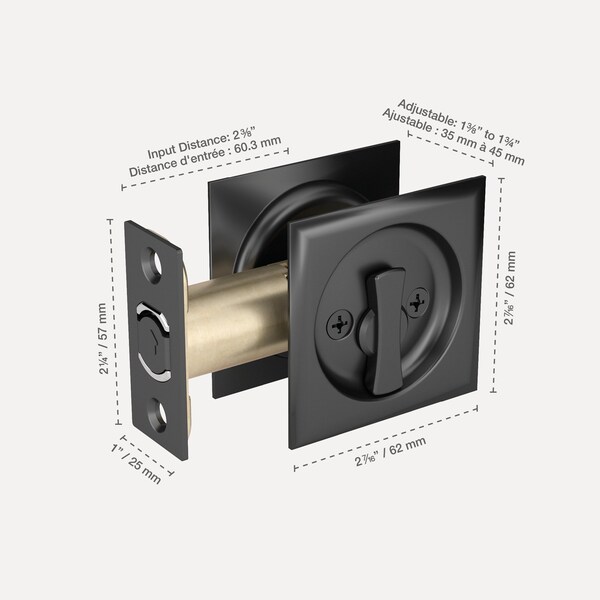 Richelieu 2 716inch 62 mm Square Pocket Door Privacy Pull, Black - 17SFB42