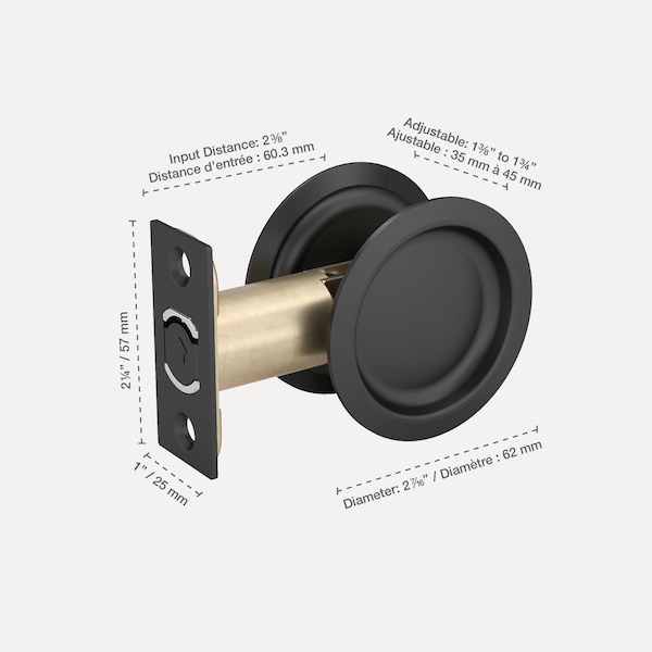 Richelieu 2 716inch 62 mm Round Pocket Door Passage Pull, Flat Black - 17RFB10