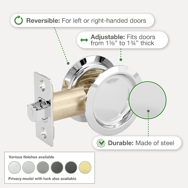 Richelieu 2 716inch 62 mm Round Pocket Door Privacy Pull, Bright Brass - 17RBB42