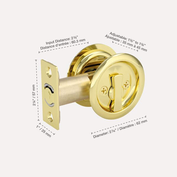 Richelieu 2 716inch 62 mm Round Pocket Door Privacy Pull, Bright Brass - 17RBB42