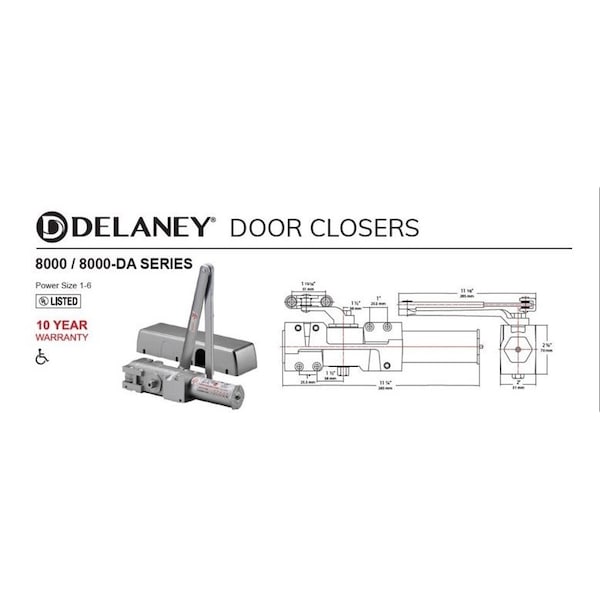 Delaney Hardware Heavy Duty Grade 1 Cast Iron Body Aluminum Finish Commercial Door Closer - 608810