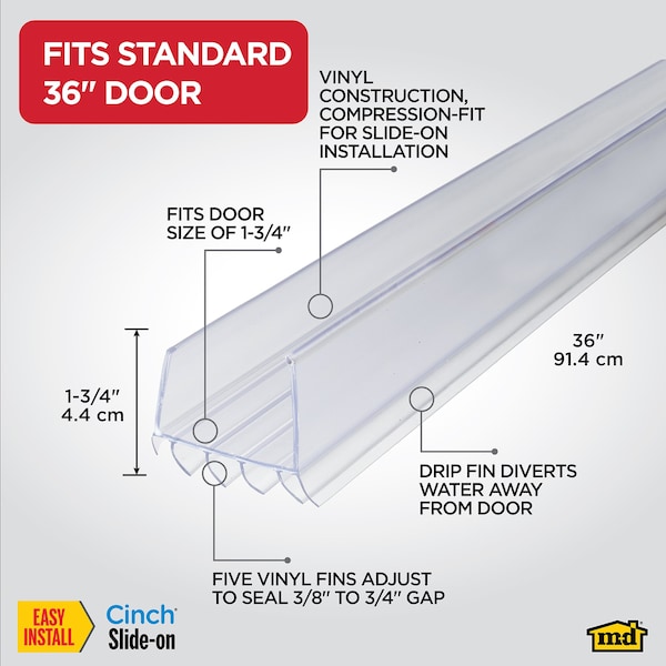 M-D Building Products 36 in. Clear Vinyl CINCH U-Shape Slide-On Under Door Seal - 43338
