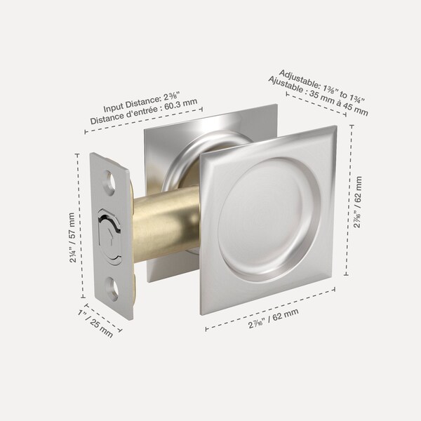 Richelieu 2 716inch 62 mm Square Pocket Door Passage Pull, Brushed Nickel - 17SNB10