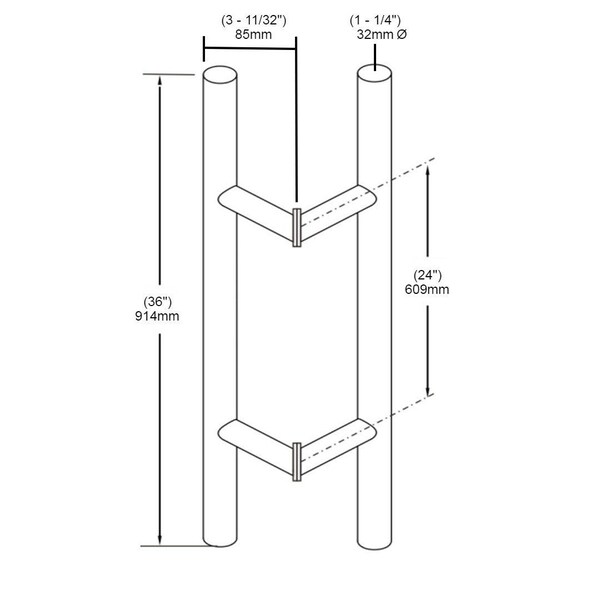 Richelieu 24inch 610 mm Center to Center Offset BacktoBack Pull for Glass Door, Stainless Steel - 705362432OS170