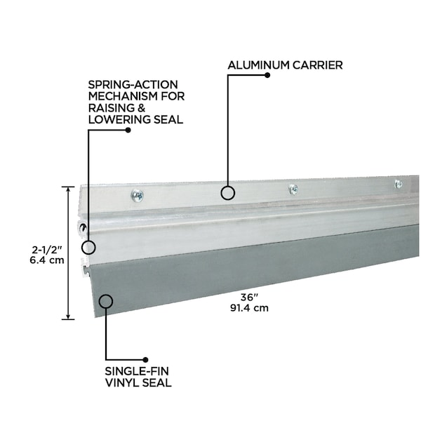 Zoro Select Door Bottom, Flip Up, 2 1/4x3/4x36, Alum - 2RRJ1