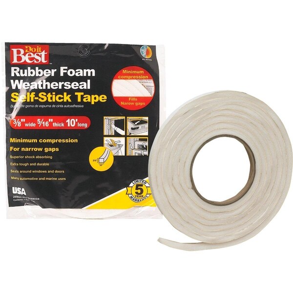 All-Source 3/8in. W x 5/16in. T x 10' L White Foam Weatherstrip Tape - R538WHDB