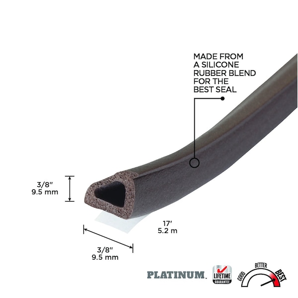 M-D Building Products 3/8 in. x 3/8 in. x 17 ft. Brown Premium Silicone Rubber PLATINUM Window Seal for Ex-Large Gaps - 43848