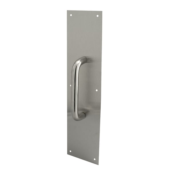 Prime-Line 4 x 16 in. Stainless Steel, Round Handle Door Pull Plate Single Pack - J 4643