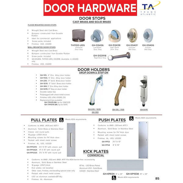 Trans Atlantic Co. Brushed Chrome Low Dome Floor Mounted Door Stop - GH-DS436-US26D