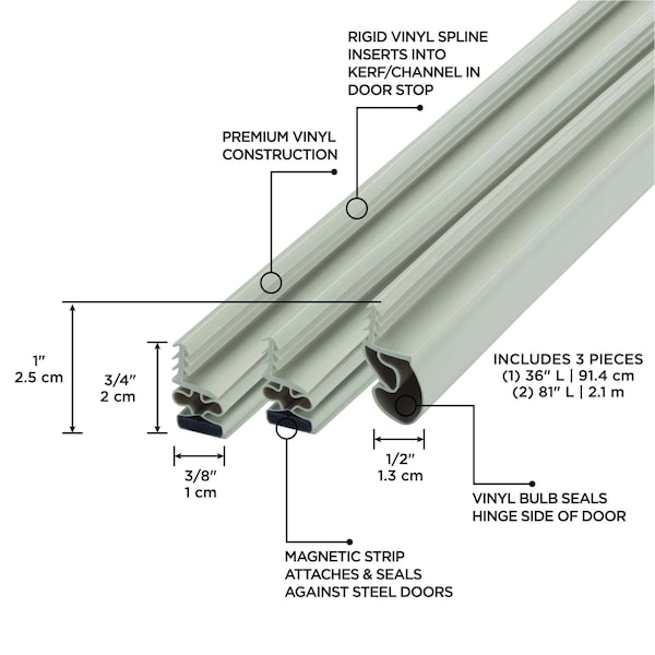 Zoro Select Steel Door Weatherstrip, Magnetic, Beige - 2RRP1
