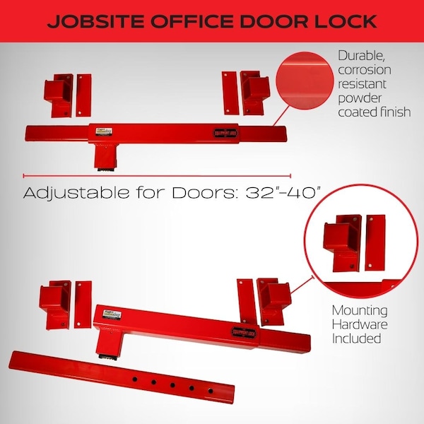 The Equipment Lock Company Job Office Door Lock, Adjustable to fit 32" - 40" wide doors - JODL-RK