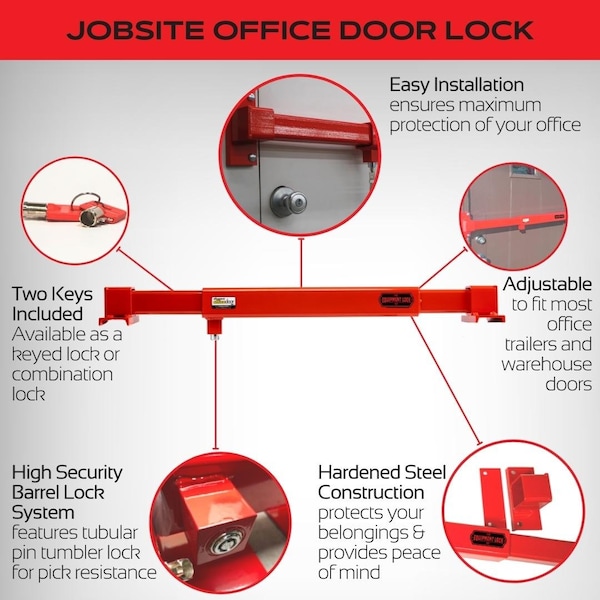 The Equipment Lock Company Job Office Door Lock, Adjustable to fit 32" - 40" wide doors - JODL-RK