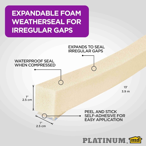 M-D Building Products 1 in. Neutral Expandable Foam PLATINUM Weatherseal for Uneven Gaps - 03166