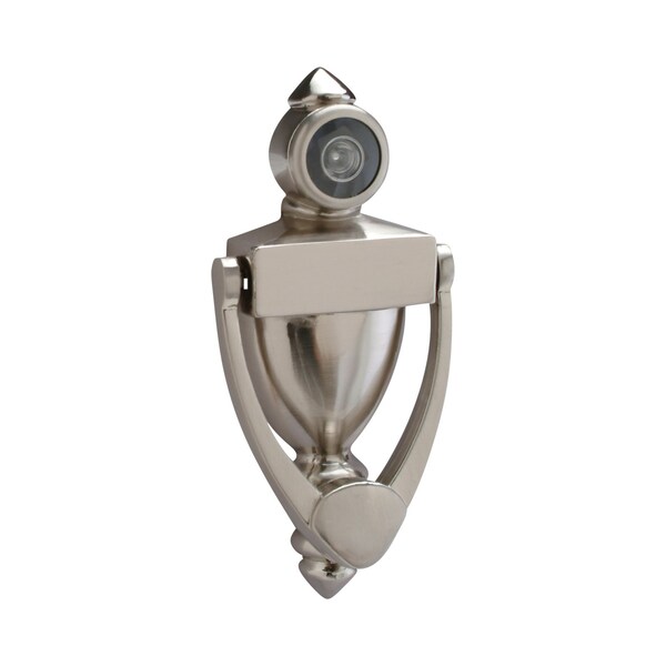 Pamex 5-1/2in High Door Knocker with UL 180 Degree Viewer Satin Nickel Finish - DD01K180ULSN