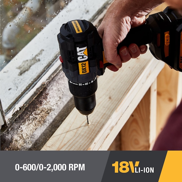 Caterpillar Cat 18V 1 FOR ALL 1/2 in. Cordless Hammer Drill with Brushless Motor and Two Batteries - DX12