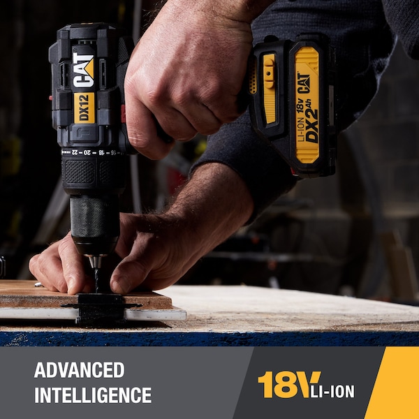 Caterpillar Cat 18V 1 FOR ALL 1/2 in. Cordless Hammer Drill with Brushless Motor and Two Batteries - DX12