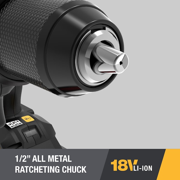 Caterpillar Cat 18V 1 FOR ALL 1/2 in. Cordless Hammer Drill with Brushless Motor and Two Batteries - DX12