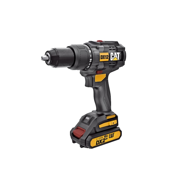 Caterpillar Cat 18V 1 FOR ALL 1/2 in. Cordless Hammer Drill with Brushless Motor and Two Batteries - DX12