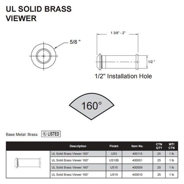 Delaney Hardware 160-degree Satin Nickel UL Door Viewer - 400009