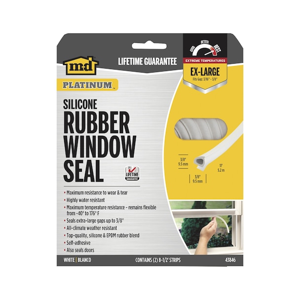 M-D Building Products 3/8 in. x 3/8 in. x 17 ft. White Premium Silicone Rubber PLATINUM Window Seal for Ex-Large Gaps - 43846