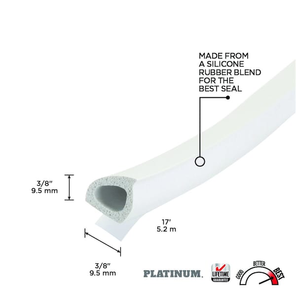 M-D Building Products 3/8 in. x 3/8 in. x 17 ft. White Premium Silicone Rubber PLATINUM Window Seal for Ex-Large Gaps - 43846