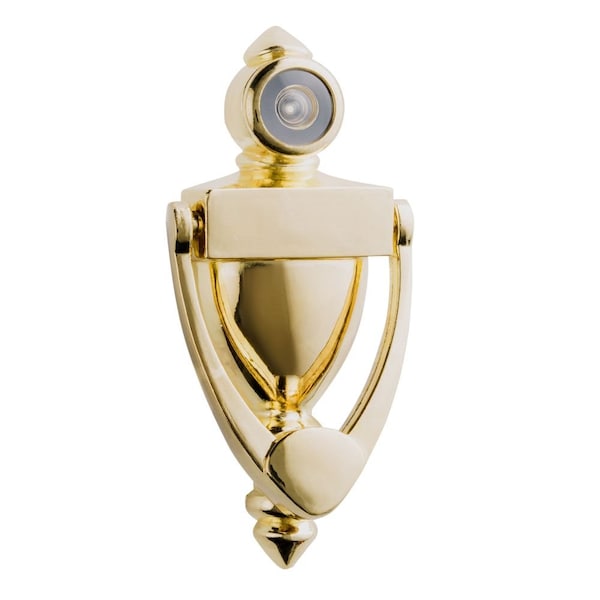 Pamex 5-1/2in High Door Knocker with 180 Degree Viewer Bright Brass Finish - DD01K180PB