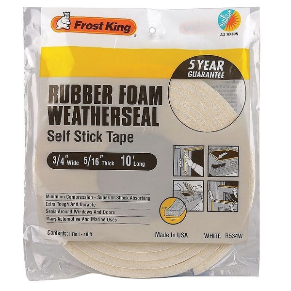 Frost King Spnge Rubber Foam Tape, 3/4Inx10 ft, 8 mil, Insert Color: White - R534WA