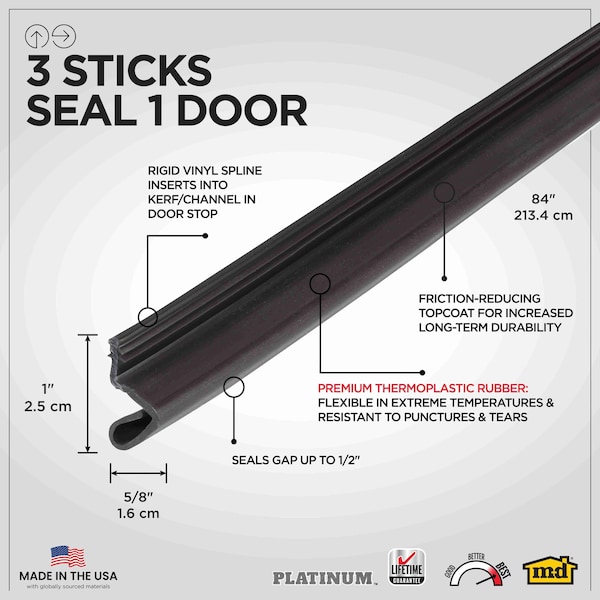 M-D Building Products 84 in. Brown Premium Rubber PLATINUM Top and Sides Door Seal for Doors with Kerf/Channel - 91891