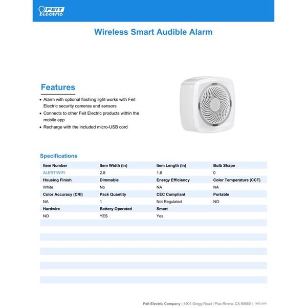 Feit Electric Feit Smart Home White Plastic Wireless Smart-Enabled Entrance Alert - ALERT/WIFI