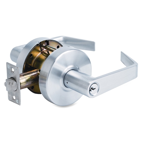 Master Lock Door Lever Lockset, Satin Chrome, Mechanical, Heavy Duty, 1-3/8 to 1-3/4" For Door Thickness - SLCHKE26D