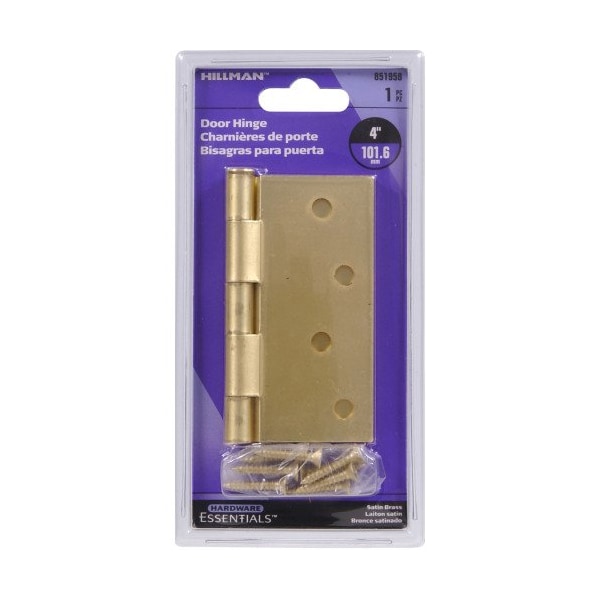 Hillman 4 in Residential Door Hinge with Square Corners Satin Brass - 851958
