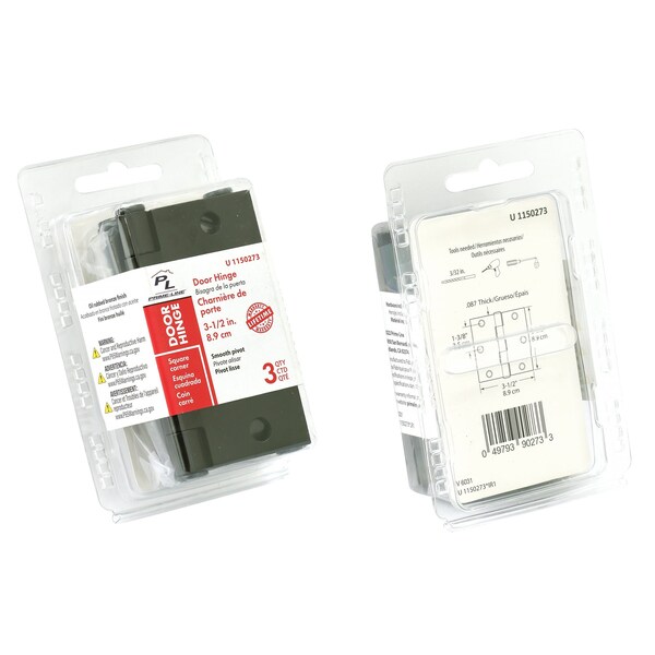 Prime-Line Door Hinge Residential Smooth Pivot, 3-1/2 in. with Sq. Corners, Oil Rubbed Bronze 3 Pack - U 1150273